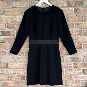 J Crew black wool long-sleeve dress with ribbon waist, size 4